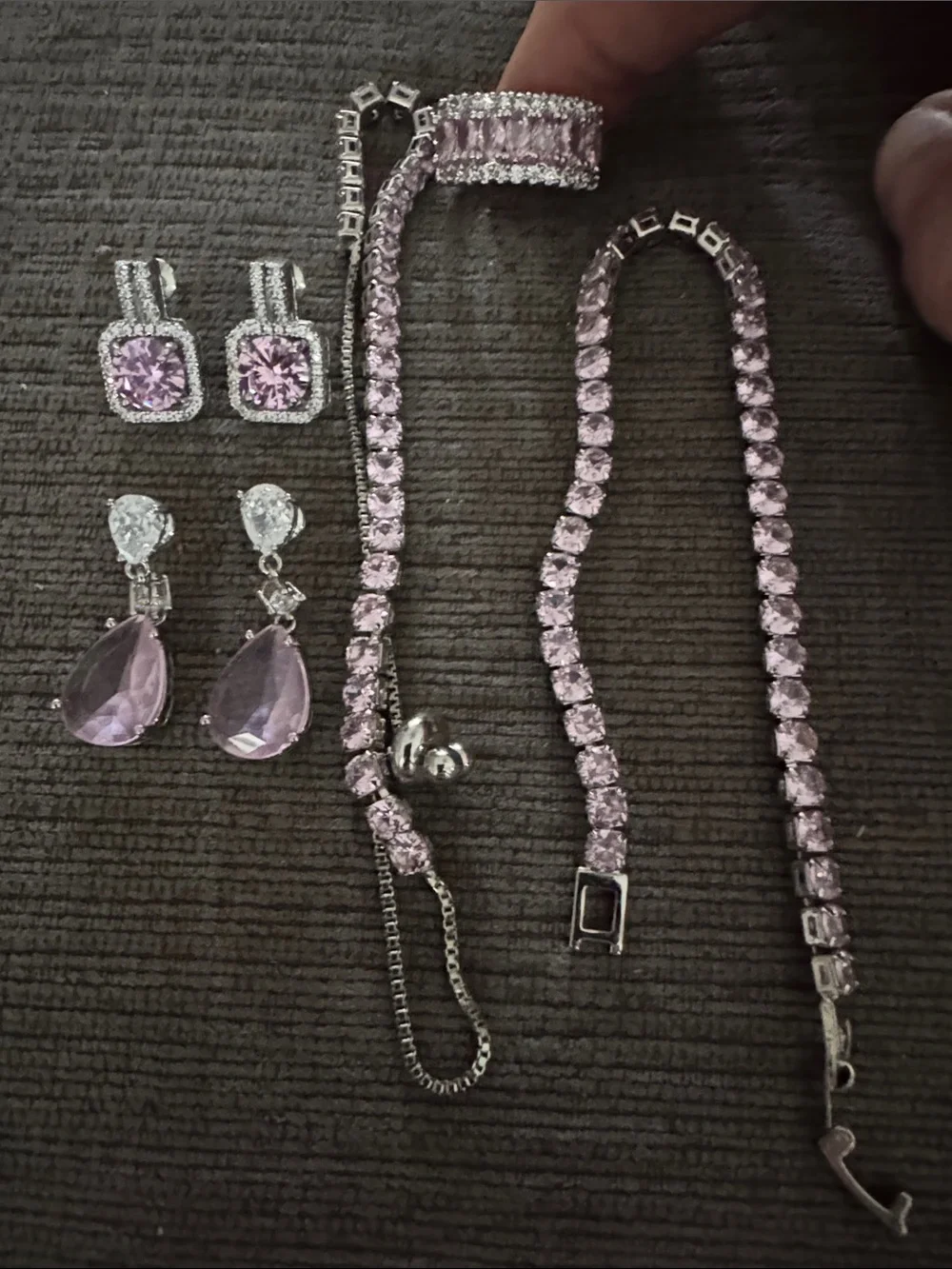 5-Piece Pink Crystal & Silver Jewelry Collection